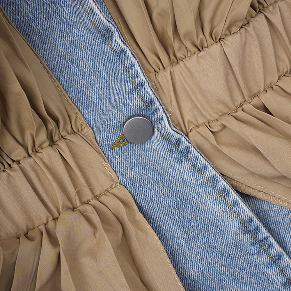 AIIZIE PATCHWORK RUFFLE DENIM TUNIC COAT - product image