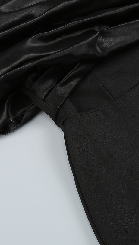 SOPHIA OFF SHOULDER RUCHED MAXI SLIT DRESS IN BLACK