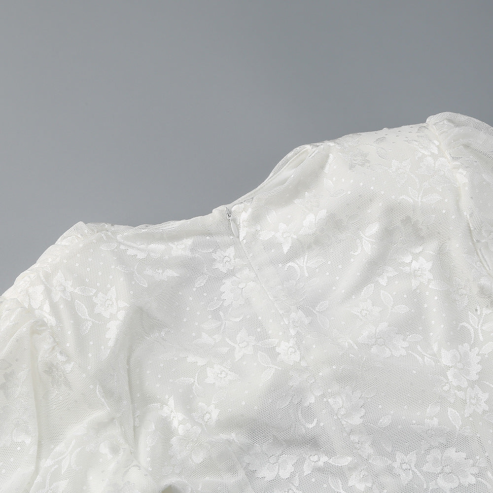 AIIZIE WHITE CUT - OUT RUCHED MINI DRESS WITH GLOVES - product image