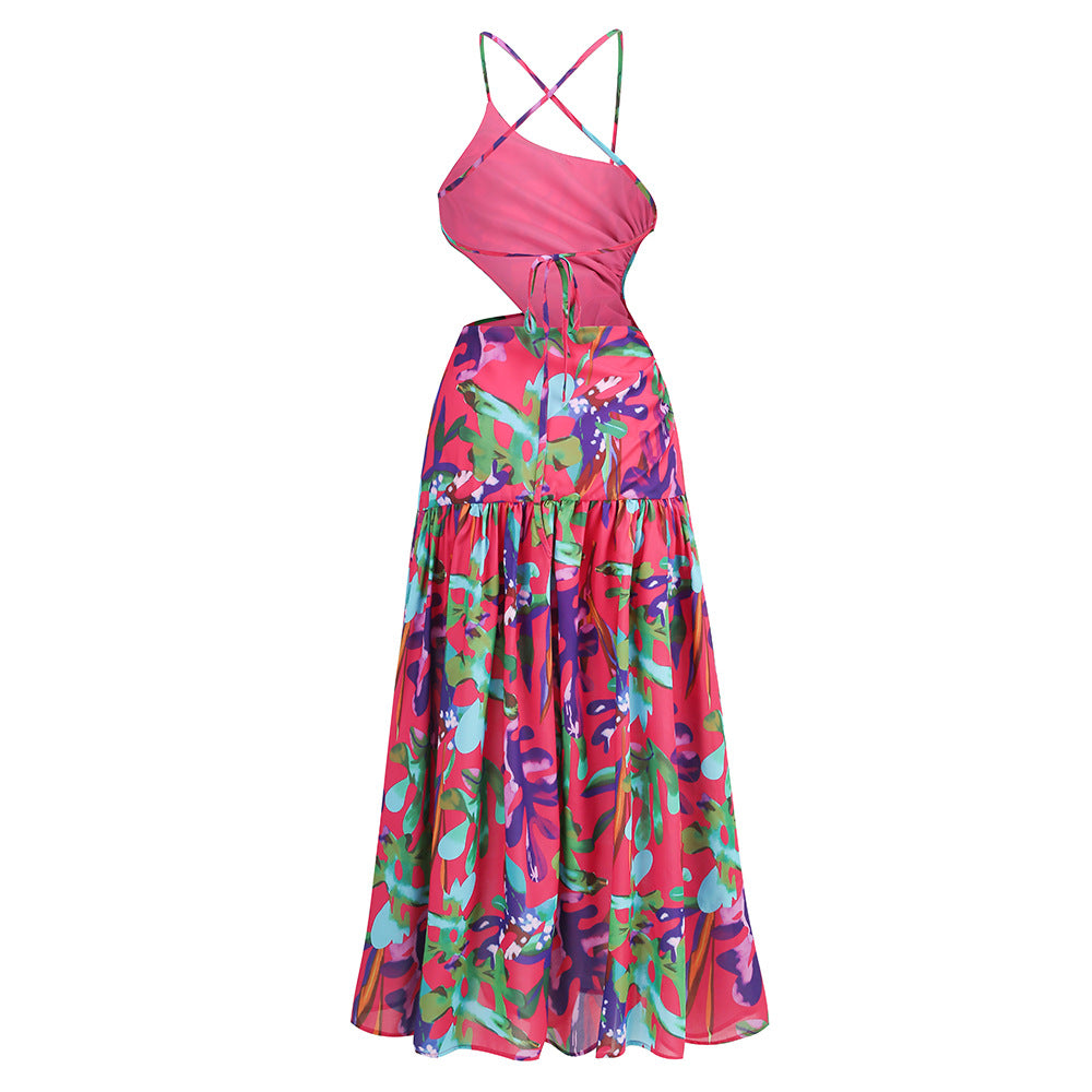 AIIZIE PURPLE PRINTED HOLLOW-OUT OPEN-BACK SLIT MIDI DRESS - product image