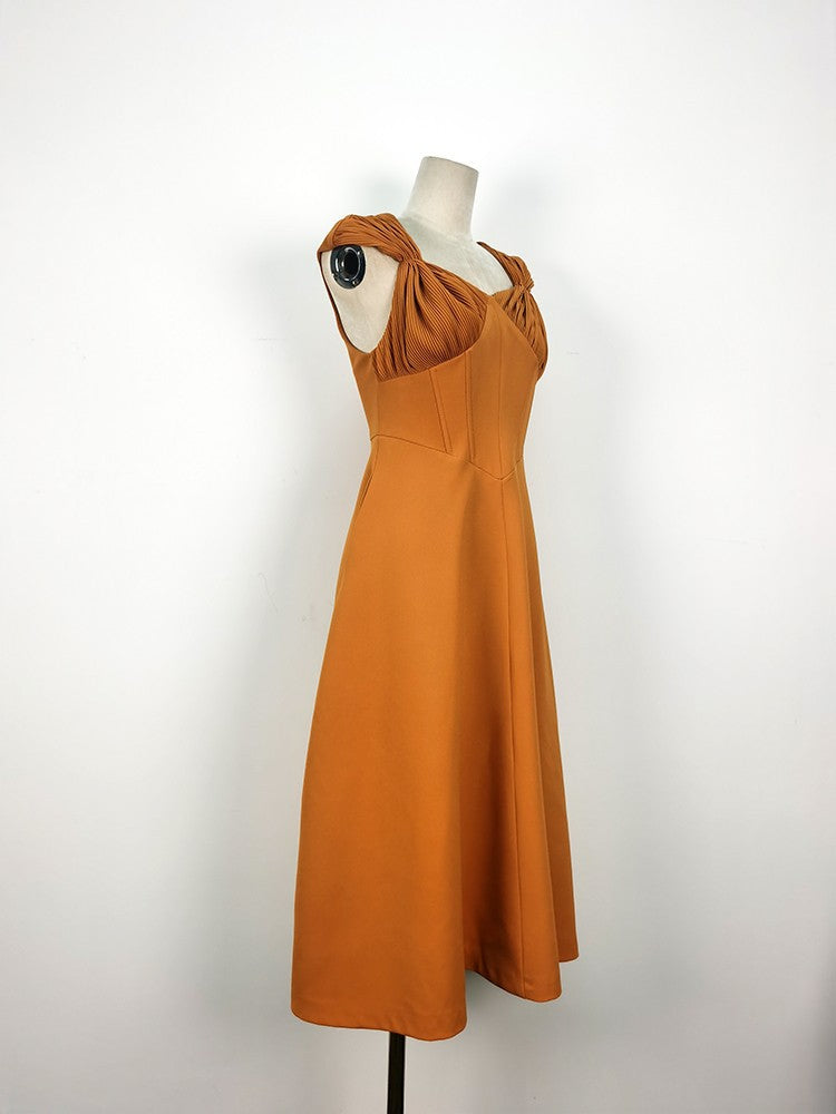 AIIZIE YELLOW KNOTTED A-LINE MIDI DRESS - product image