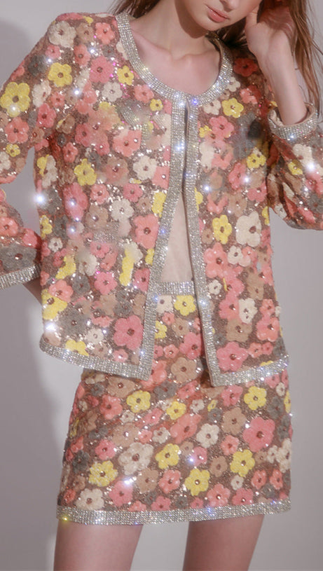 FLOWER DIAMOND TOP SHORT SKIRT IN PINK