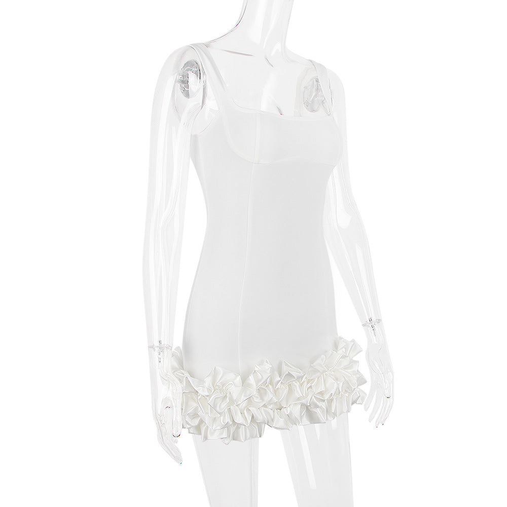 AIIZIE WHITE RUFFLE SATIN DRESS - product image