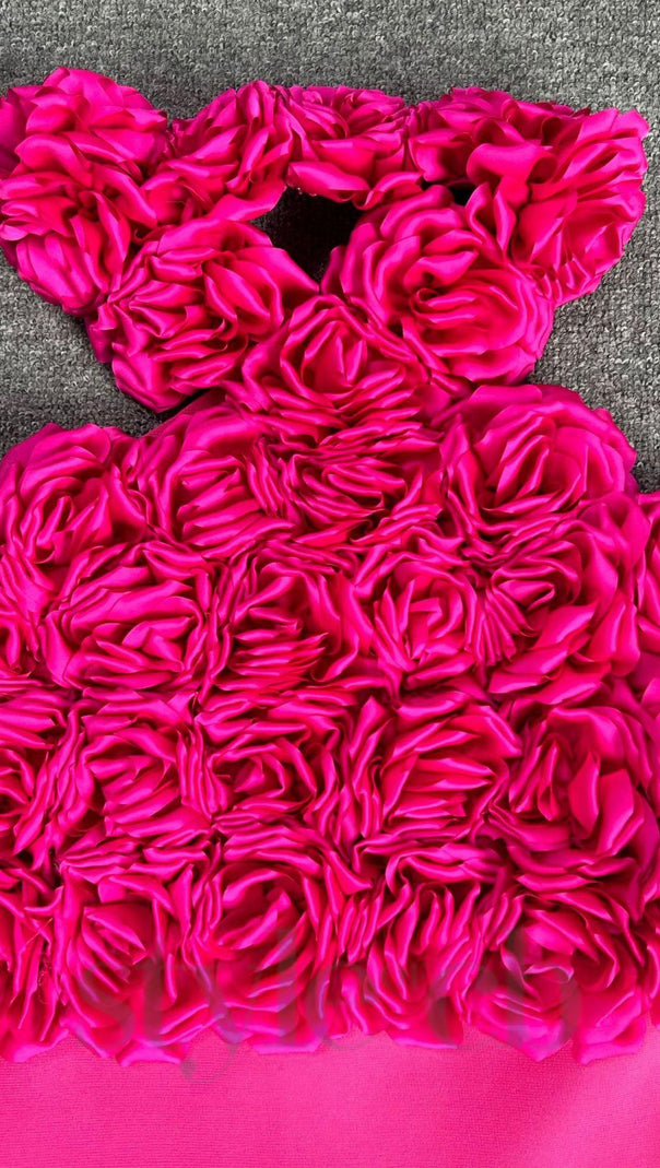 AIIZIE FLOWER BANDAGE MIDI DRESS IN HOT PINK - product image