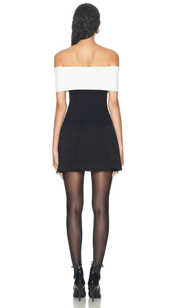 AIIZIE BLACK OFF-SHOULDER KNIT BOW MINI DRESS - product image