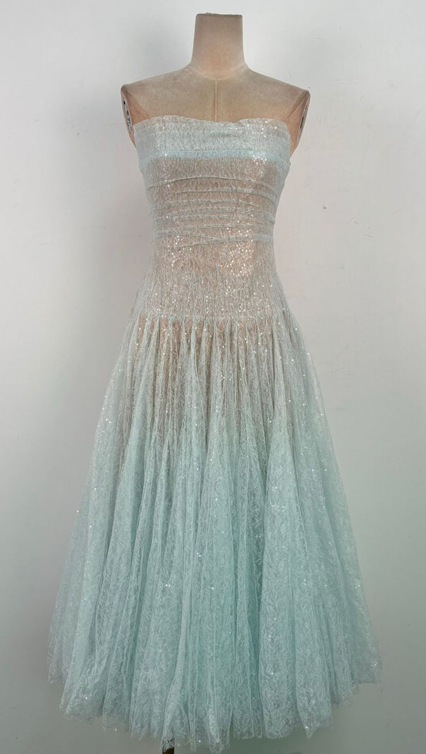 AIIZIE CAROL DRAPED LACE MAXI DRESS IN BLUE - product image