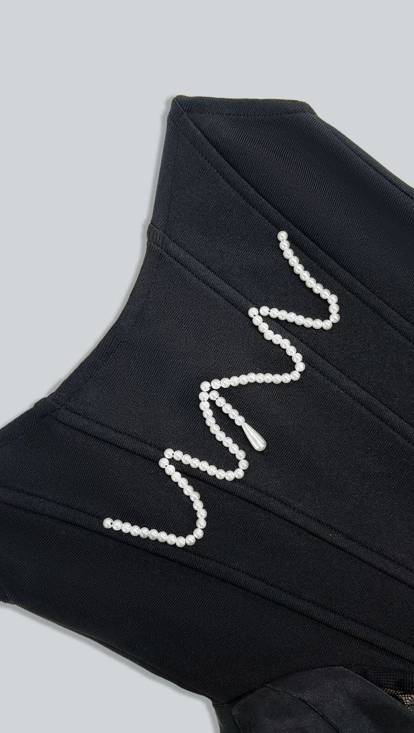 AIIZIE PEARL LACE CORSET DRESS BLACK MINI DRESS - product image