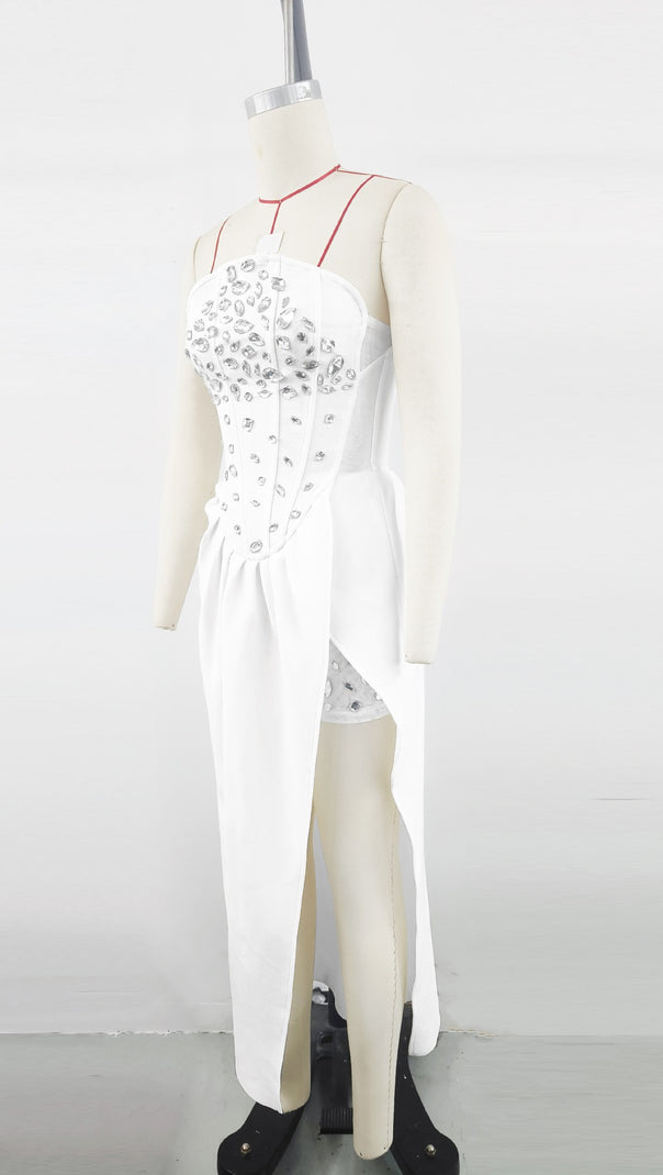 AIIZIE ENID SLEEVELESS DIAMOND SLIT BANDAGE MAXI DRESS WHITE - product image