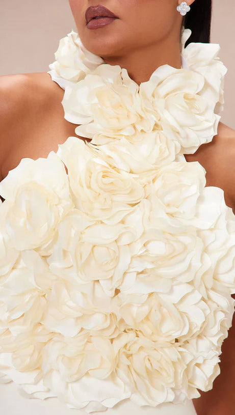 ABITO MIDI CON BENDAGGIO A FIORI IN BIANCO