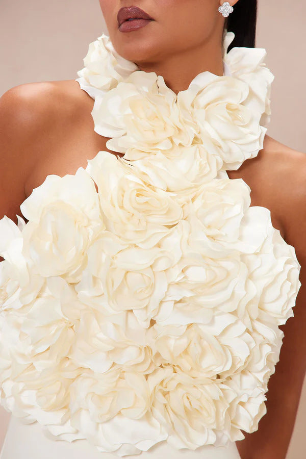 AIIZIE FLOWER BANDAGE MIDI DRESS IN WHITE - product image