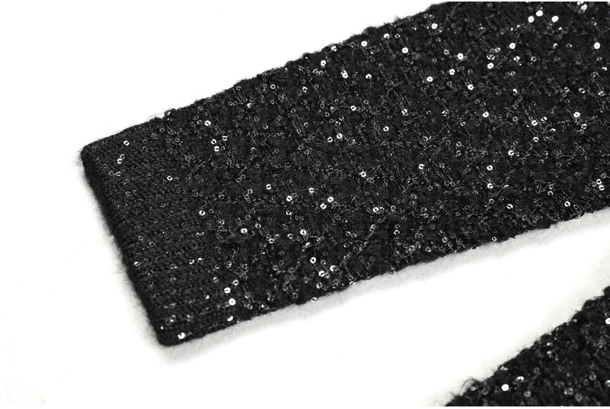 Schwarze Strickjacke mit Pailletten und V-Ausschnitt