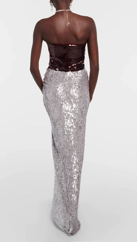 ELVIRA MAXIROCK MIT BLUMENAPPLIKATIONEN UND PAILLETTEN IN SILBER