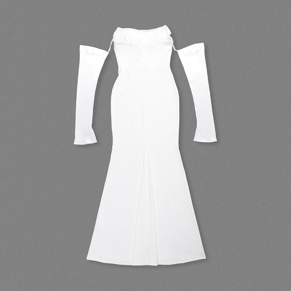 AIIZIE OFF-SHOULDER LONG-SLEEVED WHITE DRESS - product image