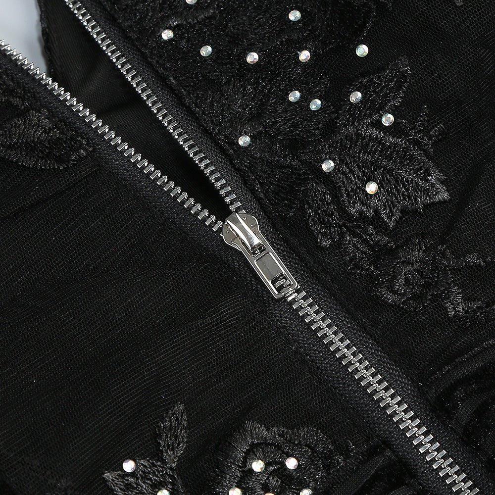 AIIZIE DIAMOND THREE-DIMENSIONAL FLOWER JUMPSUIT IN BLACK - product image