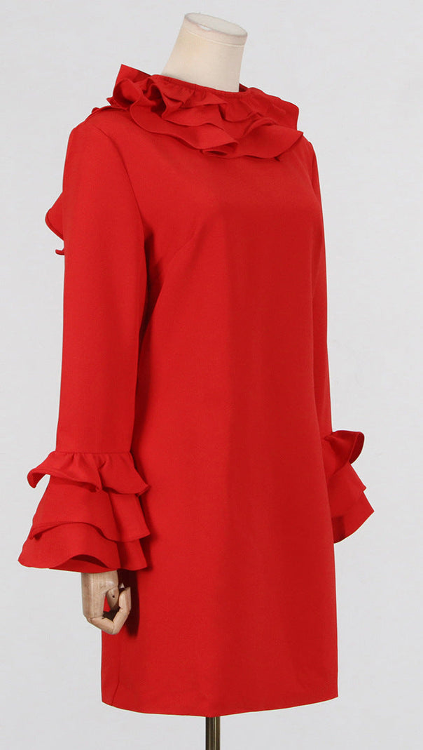 AIIZIE ALESSANDRO RUFFLE BACKLESS MINI DRESS IN RED - product image