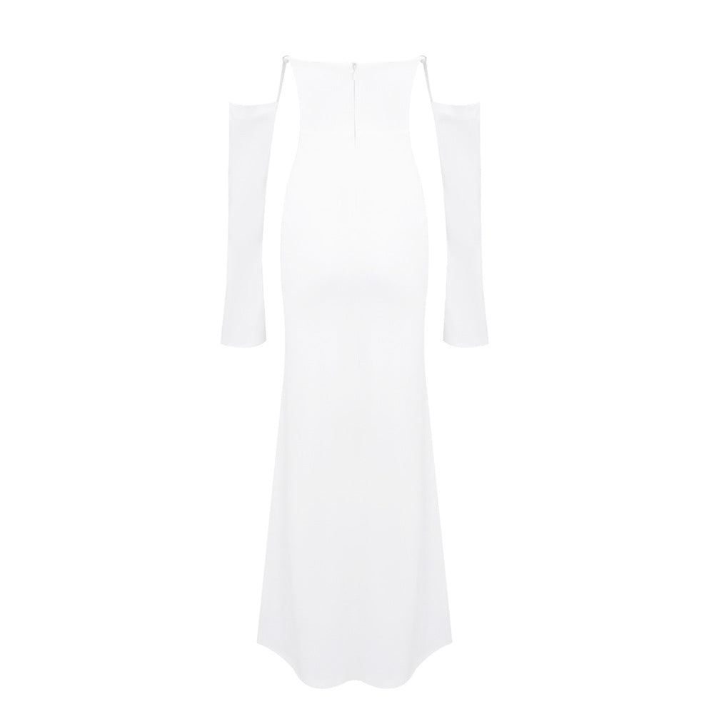 AIIZIE OFF-SHOULDER LONG-SLEEVED WHITE DRESS - product image