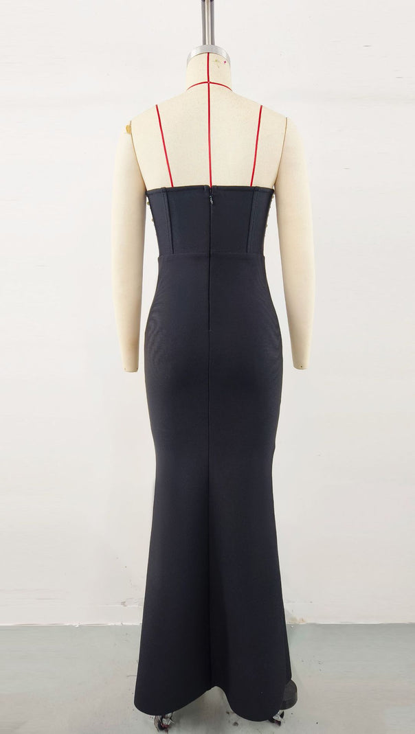 AIIZIE PEARL BANDAGE MAXI DRESS TUBE TOP FISHTAIL BLACK - product image