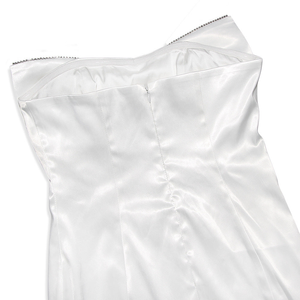 AIIZIE SATIN CRYSTAL EMBELLISHED BOW DRESS IN WHITE - product image