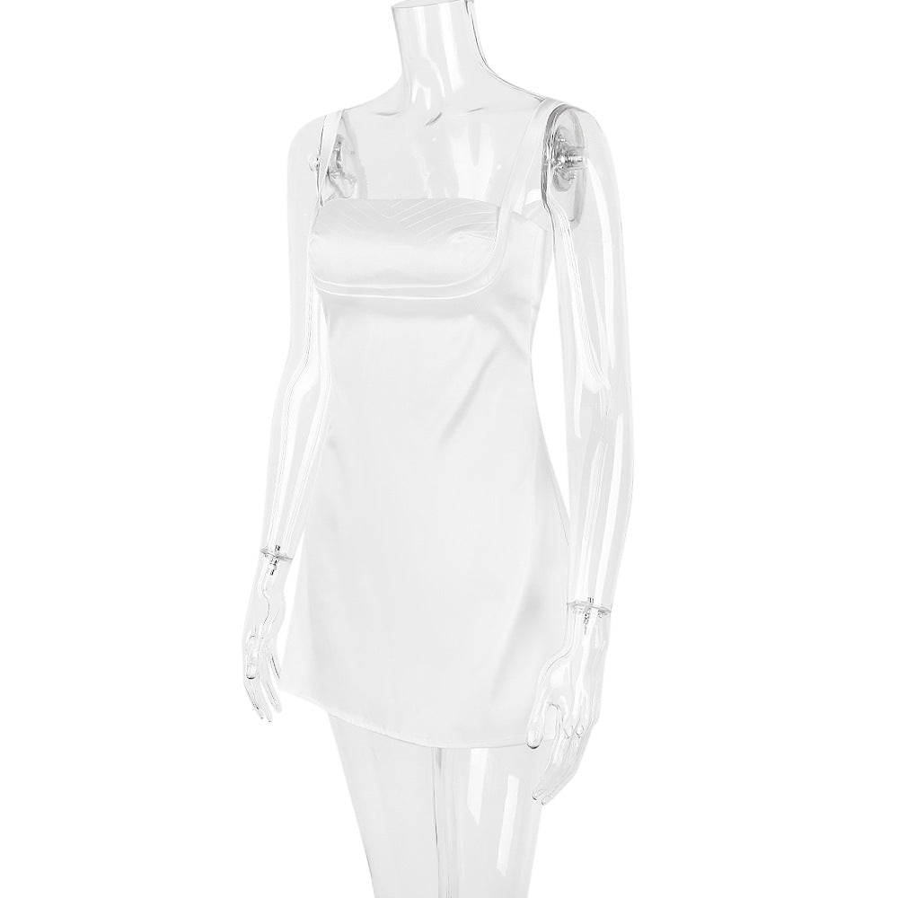 AIIZIE SATIN VINTAGE CREAM MINI DRESS - product image