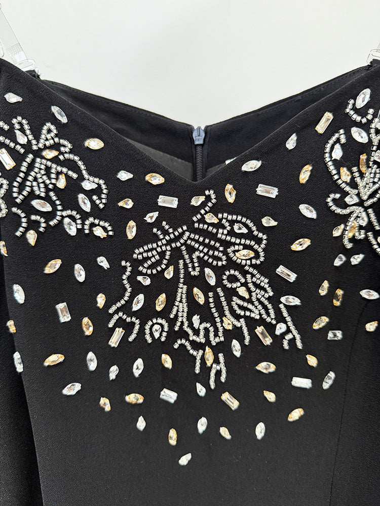 AIIZIE CRYSTAL EMBELLISHED OFF-SHOULDER GOWN IN BLACK - product image