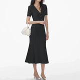 DOLORES BLACK POINTELLE MIDI DRESS