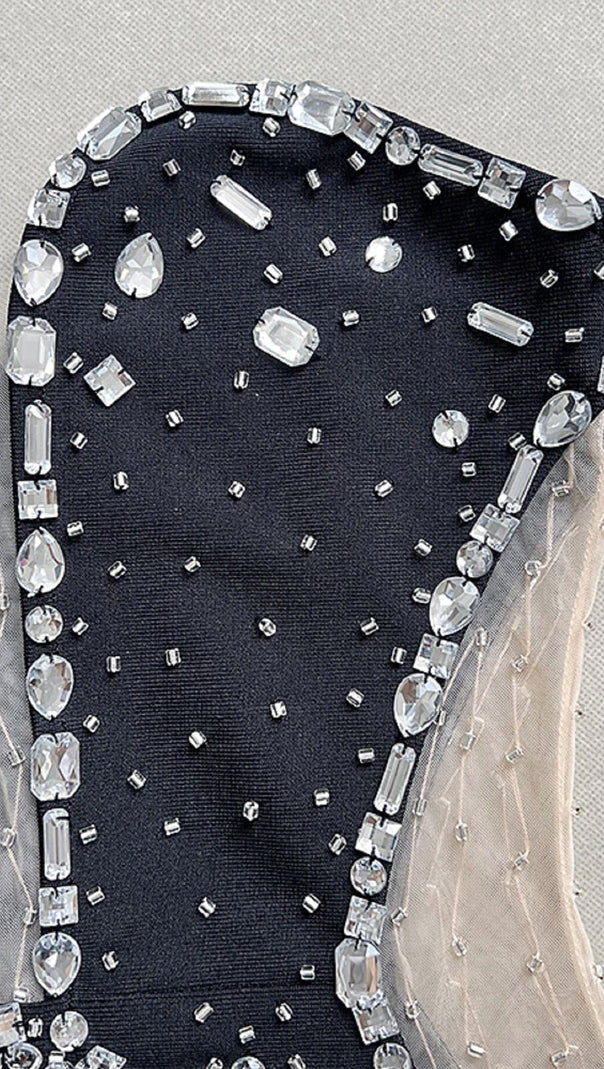 AIIZIE STRAPLESS RHINESTONE BANDAGE DRESS IN BLACK - product image
