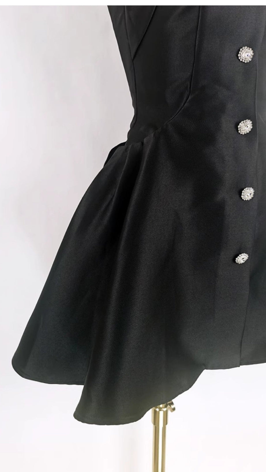 DIAMOND BUTTONED SATIN MINI DRESS IN BLACK