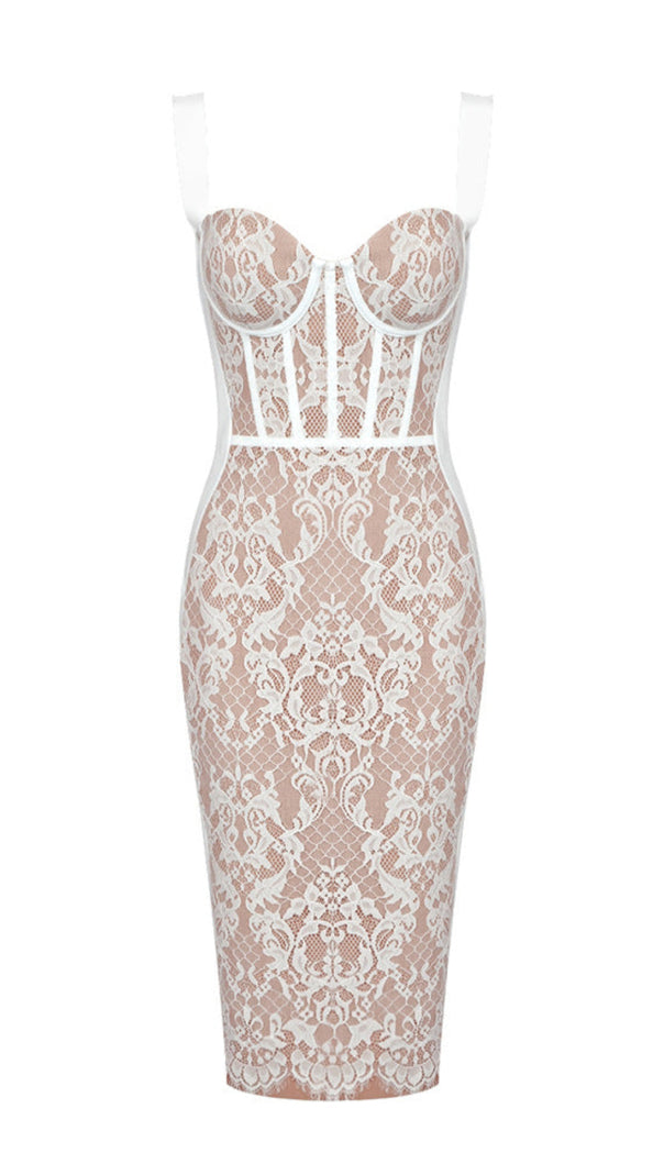AIIZIE LACE INSERT BUSTIER MIDI DRESS WHITE - product image