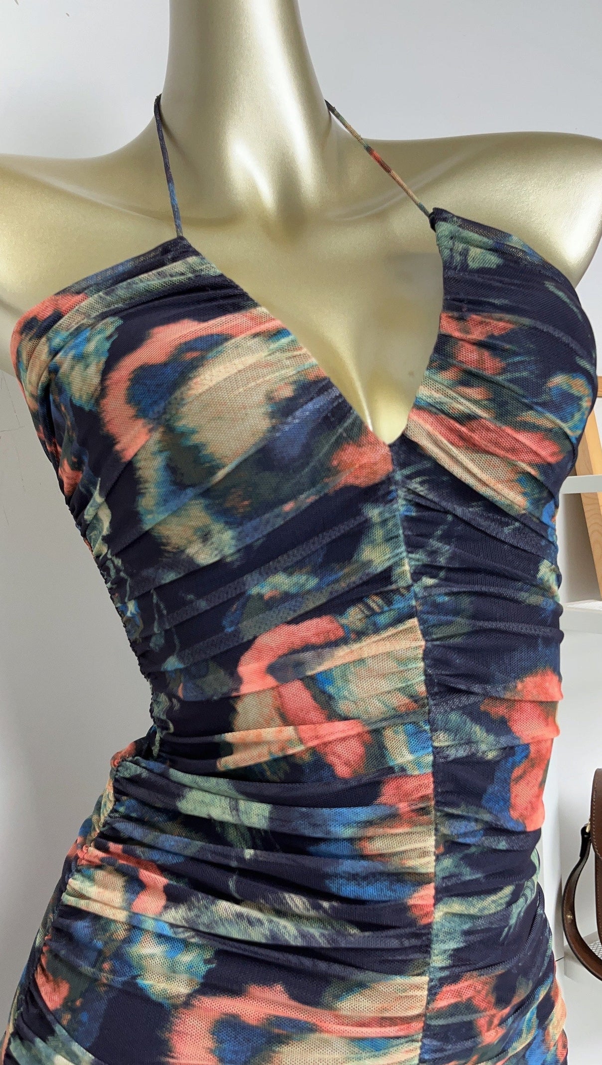 AIIZIE MULTICOLOR FLORAL PRINT PLEATED BODYCON MINI DRESS - product image