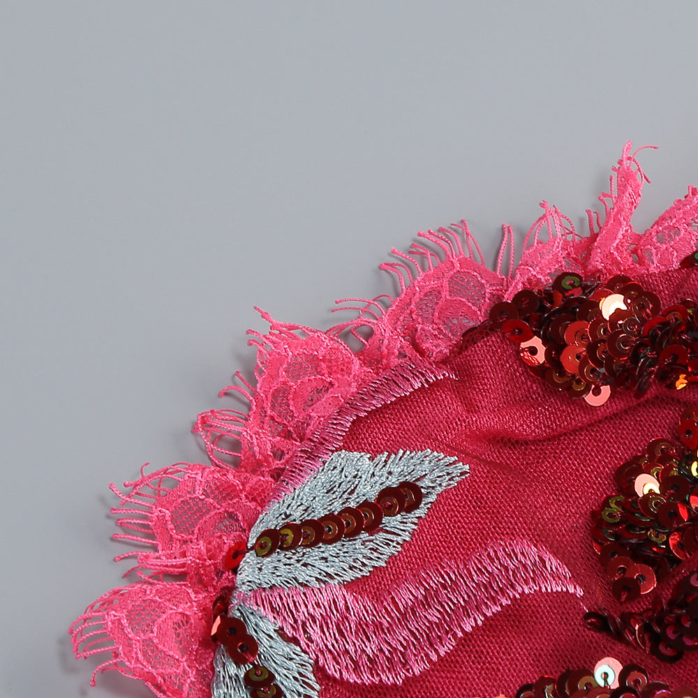 Trägerloses, figurbetontes Maxikleid mit Blumen-Paillettenstickerei 