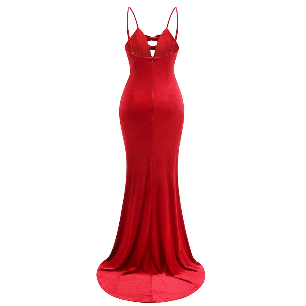 AIIZIE HILDA BOW-EMBELLISHED VELVET GOWN IN RED - product image