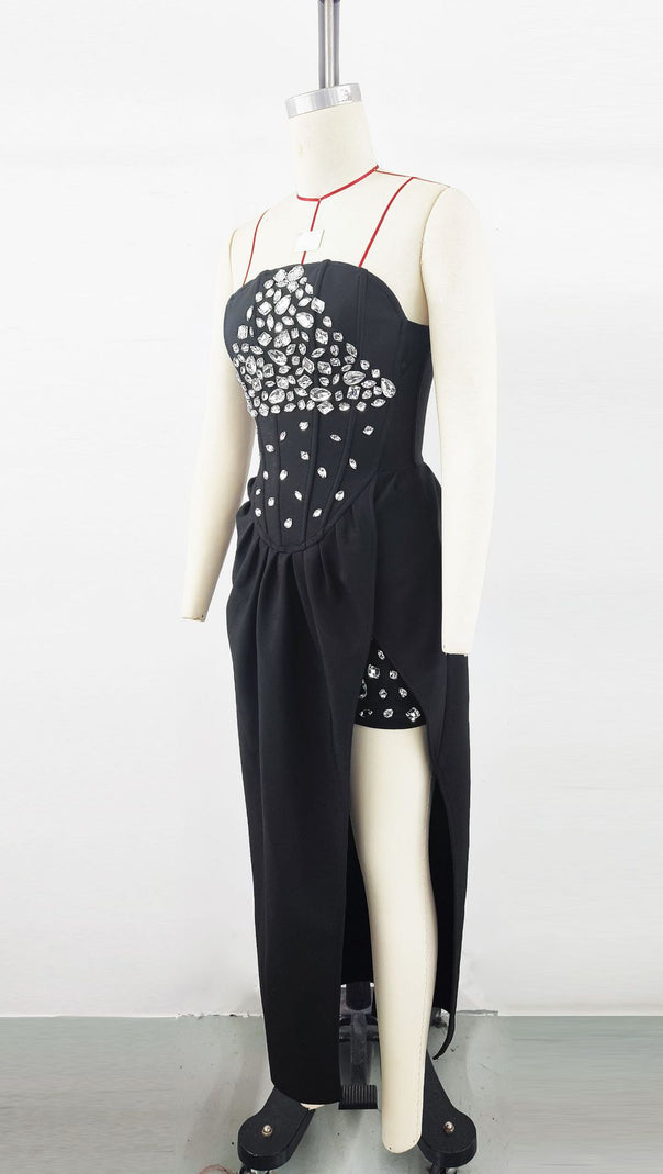 AIIZIE ENID SLEEVELESS DIAMOND SLIT BANDAGE MAXI DRESS BLACK - product image