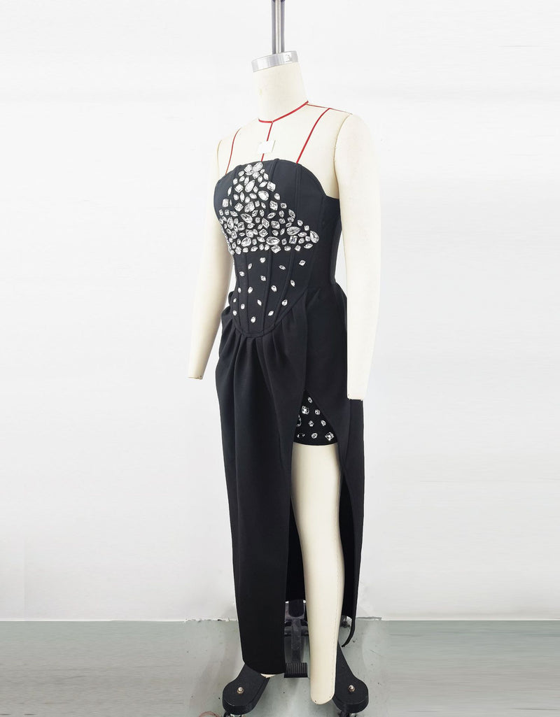 Enid Sleeveless Diamond Slit Bandage Maxi Dress Black
