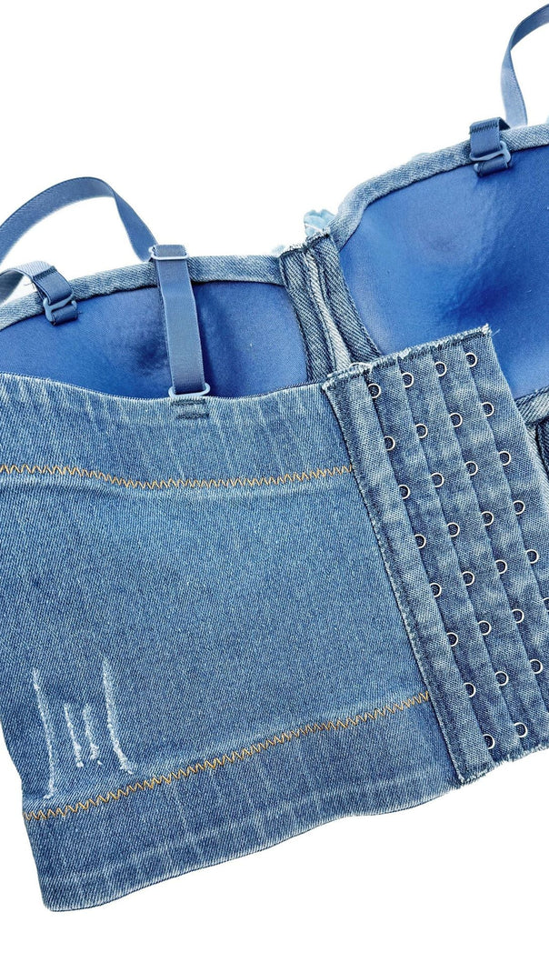 AIIZIE DENIM TOP WITH ROSES - product image