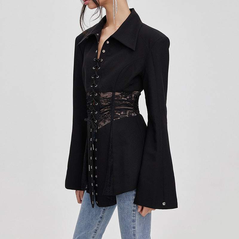 Melany – Durchsichtiges Schnürhemd in Schwarz