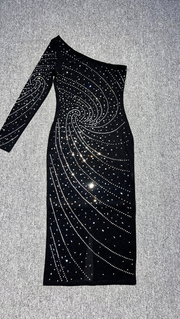AIIZIE ONE-SHOULDER RHINESTONE FITTED DRESS - product image