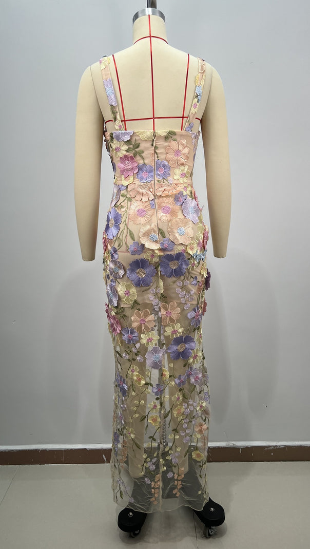 AIIZIE FLORAL EMBROIDERED MAXI DRESS LAVENDER - product image