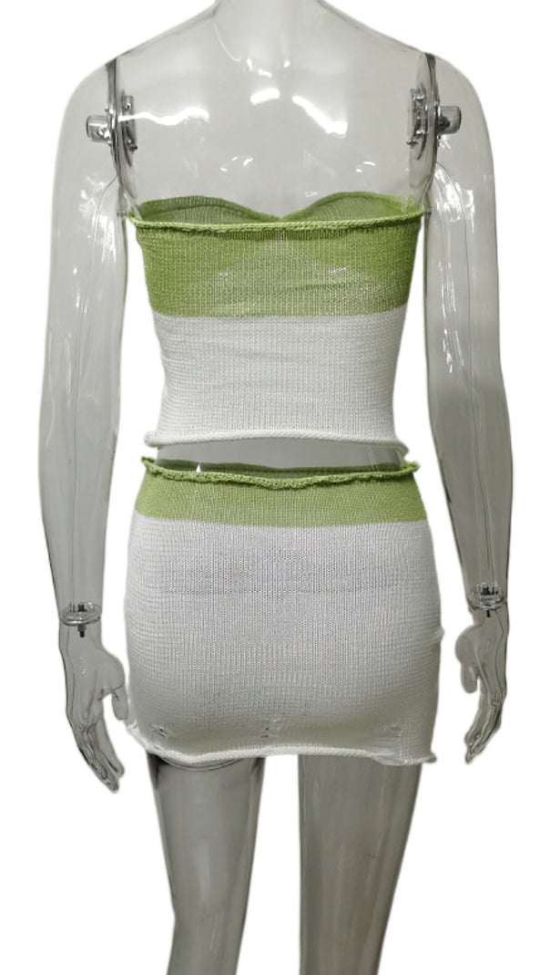 AIIZIE GREEN COLOR - BLOCKED BUSTIER KNITTED SET - product image