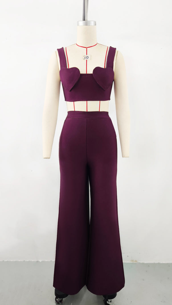 AIIZIE LOVE - SHAPED BANDAGE CROP TOP HIGH - WAISTED WIDE - LEG PANTS SET - product image