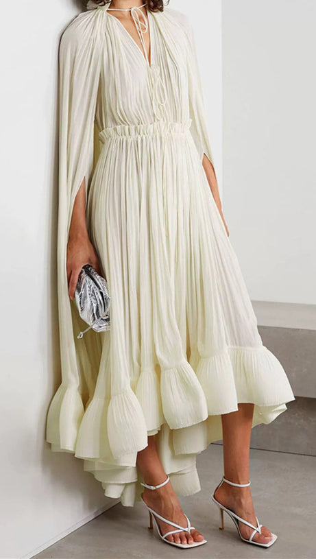 RUFFLE TRIM MAXI DRESS IN WHITE