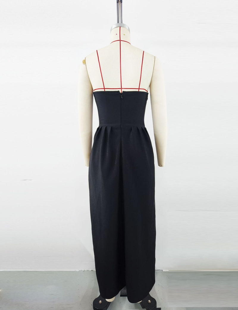 Enid Sleeveless Diamond Slit Bandage Maxi Dress Black
