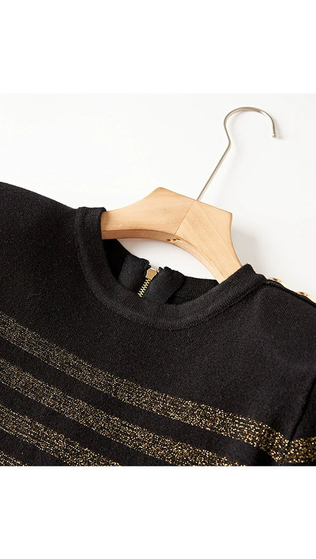 CARLIN JERSEY GESTREIFTES LANGÄRMELIGES MINIKLEID IN SCHWARZ