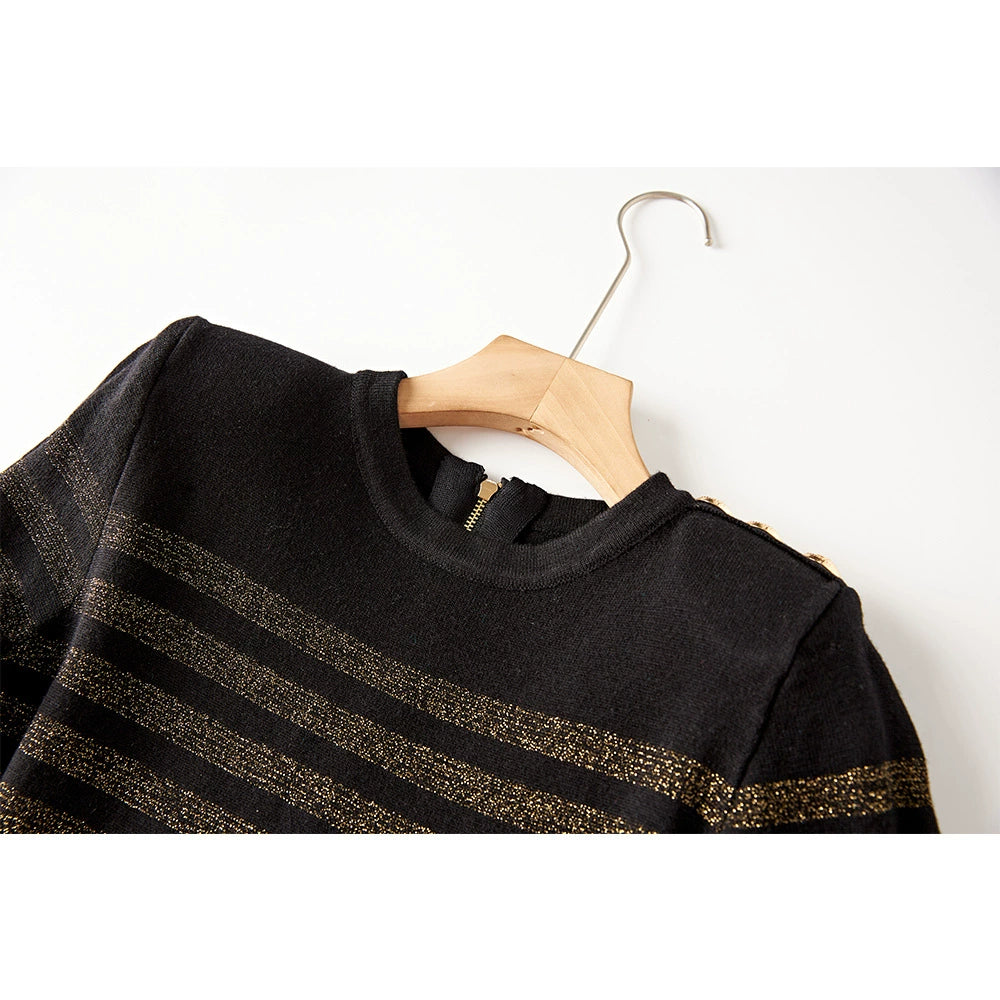 AIIZIE CARLIN JERSEY STRIPE LONG SLEEVE MINI DRESS IN BLACK - product image