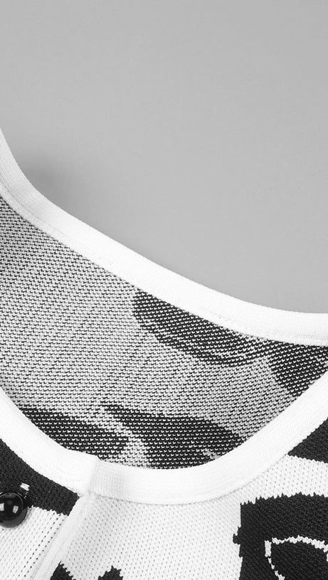 KNIT FLORAL JACQUARD MIDI PENCIL CARDIGAN SKIRT SET