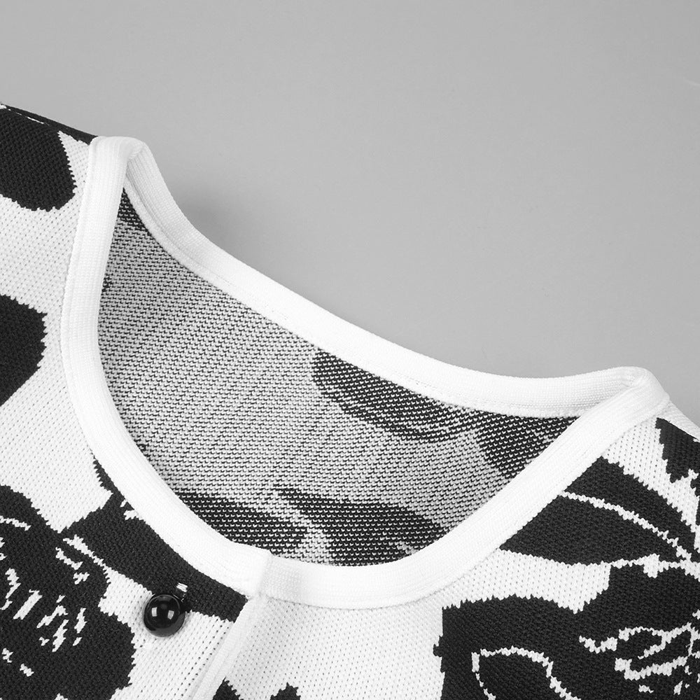 SET GONNA CARDIGAN MIDI A MATITA IN MAGLIA JACQUARD FLOREALE