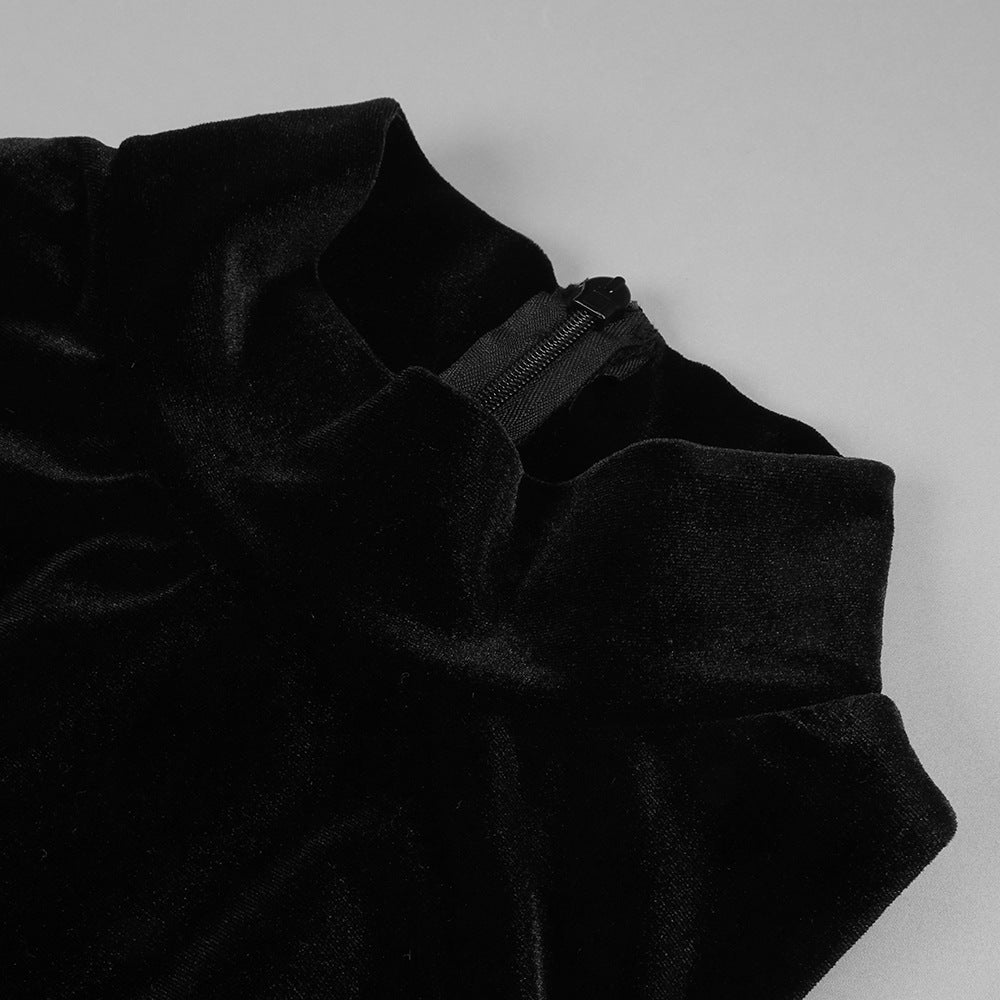 ABITO LUNGO IN PATCHWORK DI VELLUTO E RETE NERO