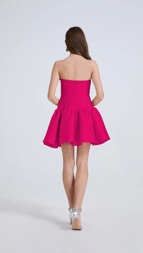 ABITO CORTO SENZA SPALLINE TINA FLOWER IN ROSSO ROSA