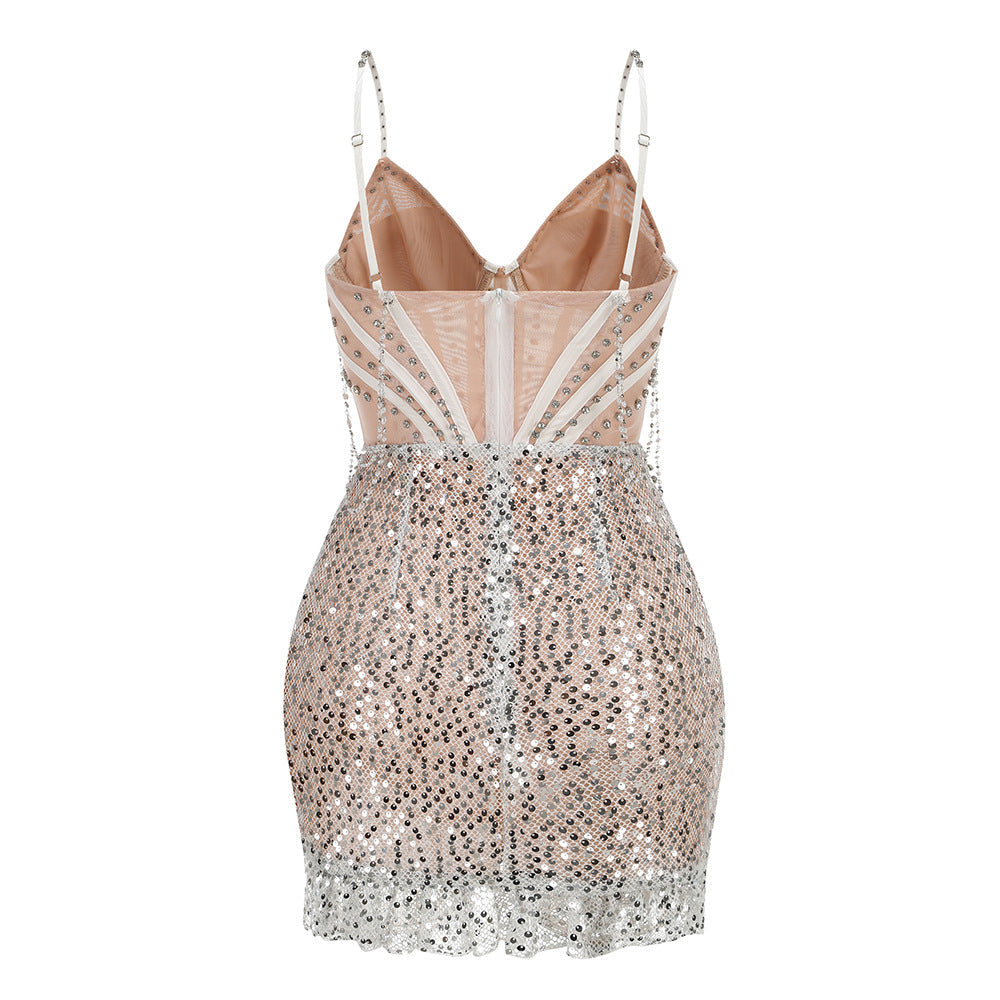 AIIZIE ANNABELLE SMOT SHOULDER CHAIN RHINESTONE SEQUIN DRESS - product image