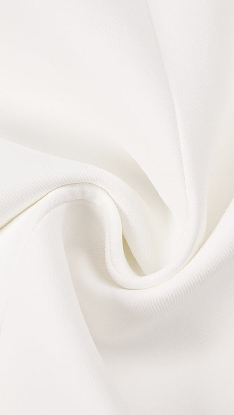 ABITO IN CREPE CON SCOLLO A V, SCHIENA SENZA TAGLIO E HALTER - BIANCO