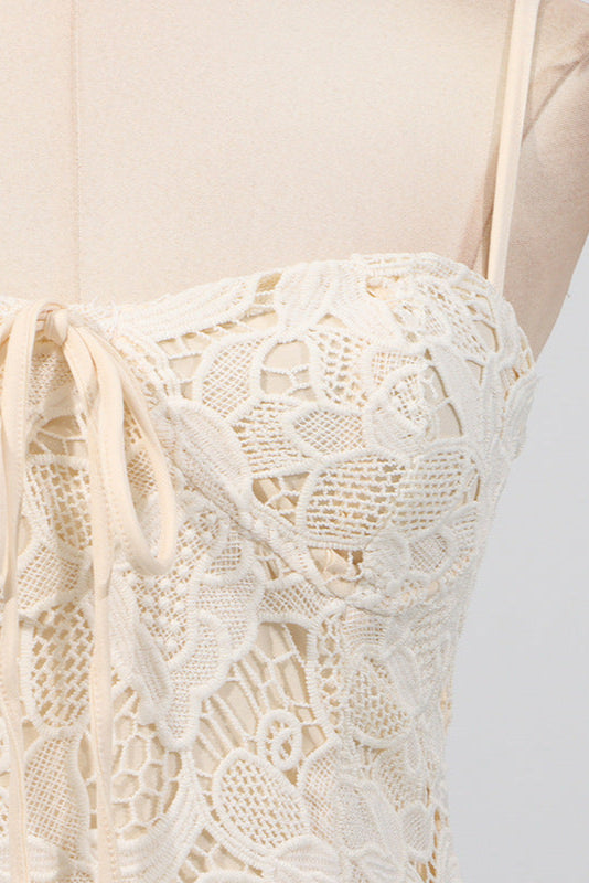 LACE HOLLOW SLEEVELESS MINI DRESS IN YELLOW